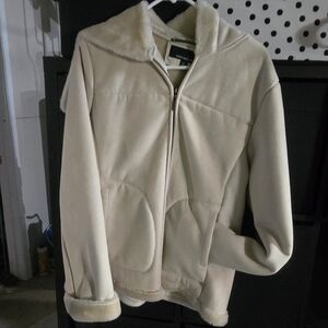 Jones New York Cream Hooded Jacket with Faux Fur Trim